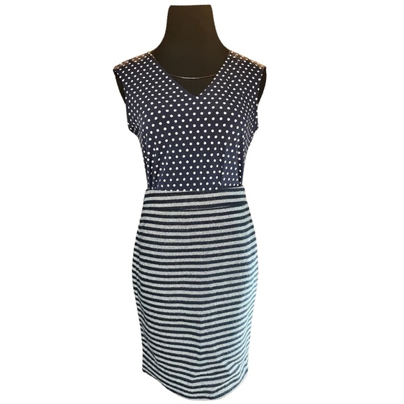 NWT Calvin Klein Navy Blue White Polka Dot Sleeveless Blouse Top - Picture 5 of 6